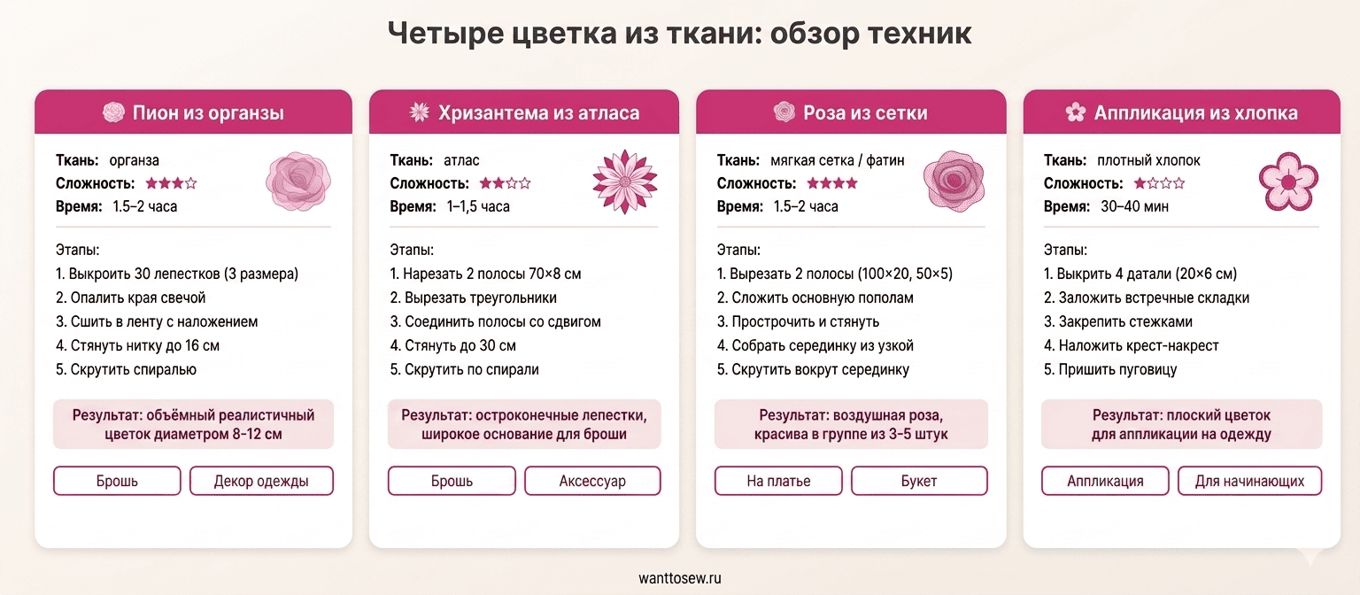 Обзор четырёх техник: время, сложность, результат и варианты применения